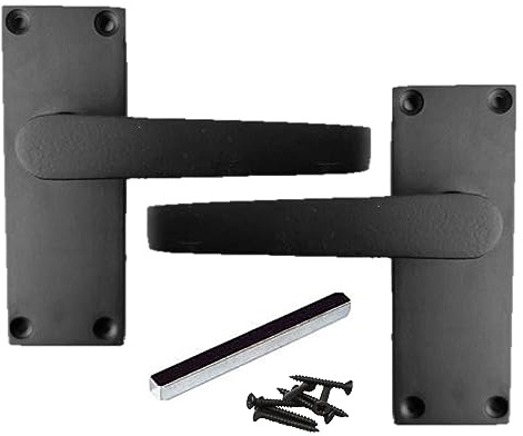 Epsom Door Handle Matt Black Straight Door Handle Set - Victorian Style Internal and External Lever Door Handles with Backplate 118mm x 42mm (Pair of Latch Handles)