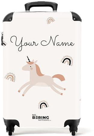 NoBoringSuitcases.com® Kinderkoffer Mädchen - Koffer Kinder - Hartschalenkoffer Einhorn - Koffer Rosa Weiß- Reisekoffer - Trolley Kinder Mädchen - 55x40x20 - Handgepäck - Rollkoffer - Personalisiert