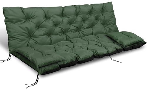 EDANTI Set di cuscini per dondolo Hollywood, cuscini per mobili da giardino, cuscino per panca impermeabile + 2X cuscini più piccoli (verde, 180x60x50 cm)