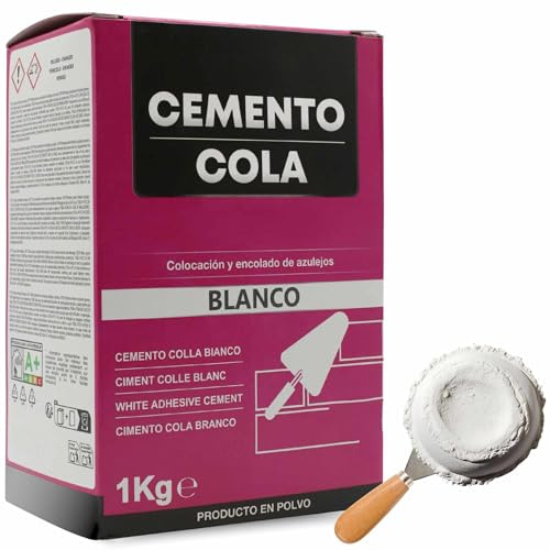 TECHZOCO Cemento Cola Blanco en polvo, Preparado de cemento, Producto en polvo, Indicado para para colocación y encolado de azulejos, Uso interior y exterior, Color Blanco, Contiene 1 Kg