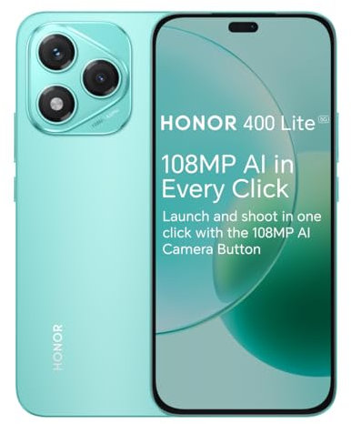 HONOR 400 Lite Unlocked 5G Android AI Smartphone, AI Camera Button,108MP Camera,8GB+256GB Storage,Water Resistance,Marrs Green, 6 Months Extended Warranty (UK Version)