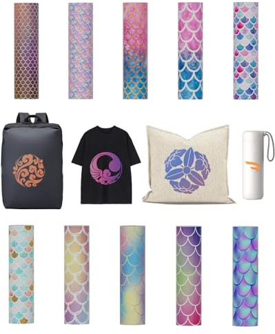 Creatorally Hojas de Papel de Transferencia Infusible, Paquete 10 Hojas 11x30 cm, Papeles de Tinta Sublimación Teñidos Preimpresos, Película Prensa Calor para Camisetas y Tazas DIY (Sirena)