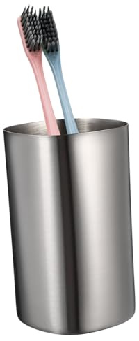 ELAYARD 1Pieza Taza de Enjuague Bucal Inoxidable para Cepillos de Dientes Vaso Metalico Resistente y Color Plata para Hombres Mujeres y Estudiantes