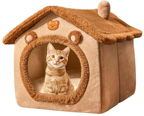 Cama Cueva para Gatos - Cama Mullida y Calentita para Dormir - Refugio Invernal Encerrado para Animales Pequeños Perro Conejo - Sala de Estar Dormitorio Balcón Invierno Navidad