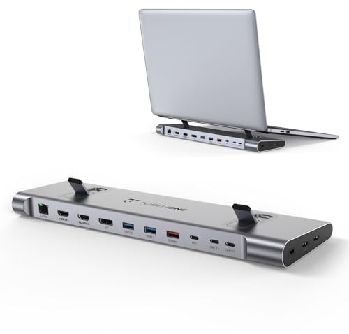 TobenONE 16-in-1 Laptop Docking Station for Windows, Dual/Triple 4K Display | Aluminum Tilted Stand, 2 HDMI, DP, 6 USB A/C Ports(Max 10Gbps), 2.5Gbps Ethernet, Cable Clutter-free Design, No Power Adapter