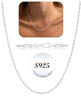 ZOERAY Silberkette Damen 925 Ohne Anhänger Wasserfester Echt Reines Silber Kette 1,5/2/3mm Breite Glänzende Halskette Kordelkette Silberne Schmuck Weihnachtsgeschenke für Frauen Mama 16/18/20/22inch