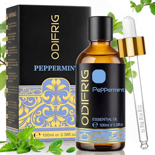 ODIFRIG pfefferminzöl, 100 ml mit Tropfpipette, natürliches Pfefferminzöl, geeignet für die Pflege von Nägeln, DIY, SPA, Baden, Aromatherapie