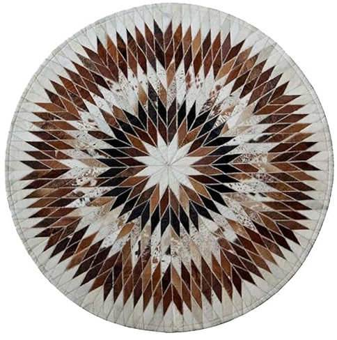 Suixtil Alfombra de Piel Vaca Natural Lujo, Redonda, for Calentar los pies, Ideal for la habitación niños, Cuero ecológico