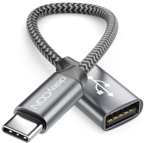 deleyCON USB C till USB Adapter 2.0 OTG Typ-C Kontakt till A Uttag - Kabel för iPhone 17/16/15, Galaxy S26/S25/S24, A56, A17, A16 Surfplatta, MacBook, iMac, iPad, Notebook osv.