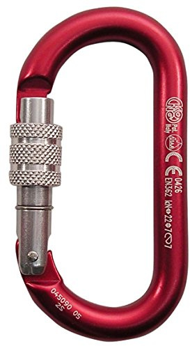 Kong. Oval Alu Classic Screw Sleeve. Moschettone in Alluminio con Ghiera a Vite. Compatibile con Bloccanti e Carrucole. Keylock Anti-Impiglio. Certificato EN 362/B, 12275/B. Peso 65g. Rosso/Lucido