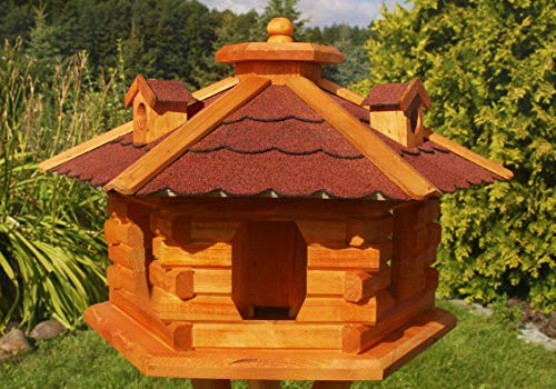 Deko-Shop-Hannusch XXL Vogelhäuschen, Vogelhaus mit Bitumschindeln, behandelt, Futtervogelhaus, Verschiedene Dachfarben sowie Vogelhausständer wählbar (rot)