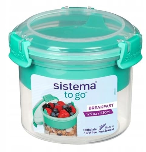 Sistema 6 Stück To Go, Frühstücksbehälter mit Löffel/für das Frühstück unterwegs, 530ml, Mintfarben