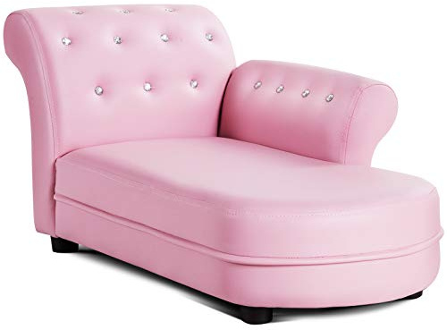 GLACER Kids Sofa, Pink Toddler Couch Princess Sofa with PVC Leather and Embedded Crystal, Upholstered Children Chaise Lounge, Baby Sofa Chair Children Armchair for Girls
