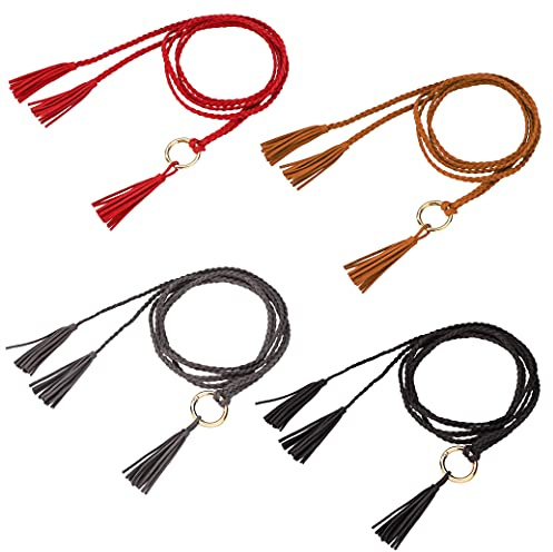 MoonSing Cintura Sottile in Pelle da Donna, Regolabile Vestito Cintura Intrecciata con Fibbia, Decorativa Treccia Cinturino in Vita Alta Moda Ragazze Abito Accessori, 4 Pezzi