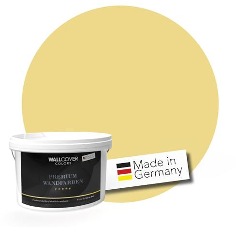 WALLCOVER PREMIUM Wandfarbe Gelb 5L für 40m² | Kostbares Honiggelb | Innenfarbe Edelmatt | Höchste Deckkraft Klasse 1 | Qualität aus Deutschland