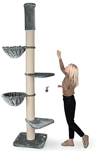 HAPPYPET Kratzbaum 'Leonardo' Grosse Katzen Stabil XXL Deckenhoch, 250 bis 275 cm - 18 cm Dicke Stämme, Große Liegemulden bis 20 kg, Höhle, geprüftes Holz, Katzenkratzbaum für Maine Coons & Ragdolls