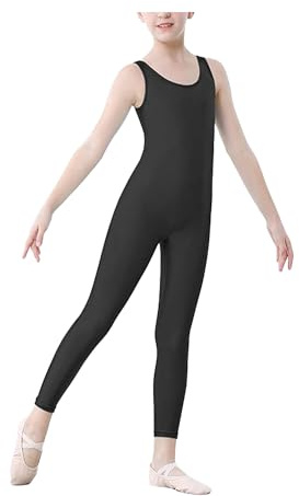 R&N FASHIONS Traje de gato sin mangas para niñas y niños, mono de baile, gimnasia, traje de gato sin pies, baile (negro, 7-8 años)