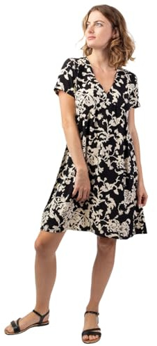 Coton Du Monde | Robe Courte Babydoll Ethnique Chic Maja Motif Tendance Noir 50
