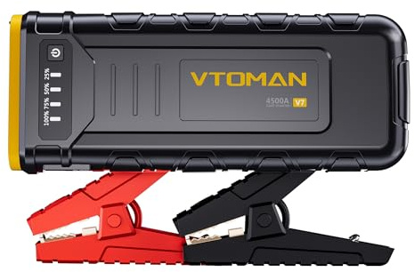 VTOMAN V7 Starthilfe Powerbank,4500A 12V Autobatterie Starter Powerbank Mit Starthilfekabel,Booster Auto Starthilfe(Für Pkw Motor 10L Benzin und 8L Diesel) Mit LED,USB Schnelles Laden,15V DC