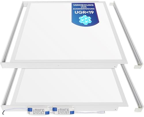 LECOM 2x LED Panel Neutralweiß UGR19 CRI90 3960lm Arbeitsplatzleuchte Rahme | LED Deckenleuchte mit Aufbaurahmen für konzentriertes Arbeiten mit treue Farben. Ideal für Büro, Homeoffice und Coworking.