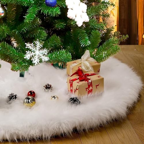 Infreecs 120CM Weihnachtsbaum Decke, Weiß Plüsch Tannenbaum Decke, Groß Weihnachtsbaumdecke Rund, Verdickt Kunstfell Christbaumdecke Weihnachtsbaum Röck für Weihnachten Baum Rock Deko