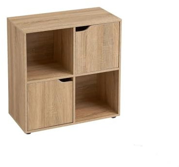 Relax World Bücherregal aus laminierter Spanplatte, 12 mm, mit 4 Fächern und 2 Türen, Bücherregal mit Türen, Büro, Arbeitszimmer, Wohnzimmer (60 x 30 x 62 cm)