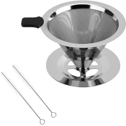 FENGZIZH Coffee Filter, Stainless Steel Portable Pour Over Coffee Dripper, Reusable Drip Cone Espresso Filter with 2 Pcs Cleaning Brush for Manual Espresso Maker, 1-5 Cups