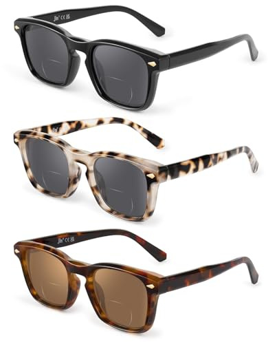 JM Gafas De Sol De Lectura Bifocal, Clásico Cuadrado Gafas De Lectura Mujer Protección UV 3 Paquetes +2.0
