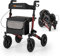 COSTWAY Andador para Ancianos con Asiento, Taca Taca Adultos Plegable, Altura Ajustable 81,5 a 97 cm, 4 Ruedas de Neumáticos, Caminadores para Mayores, Estructura de Aluminio Ligera (rojo)