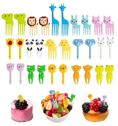 Food Picks for Kids, 30 Pcs Animal Bento Forks Deco Set, Mini Bento Decorations Set for Baby Showers and Kids Parties, Mini Cartoon Toothpicks for Dessert Fruit Biscuit