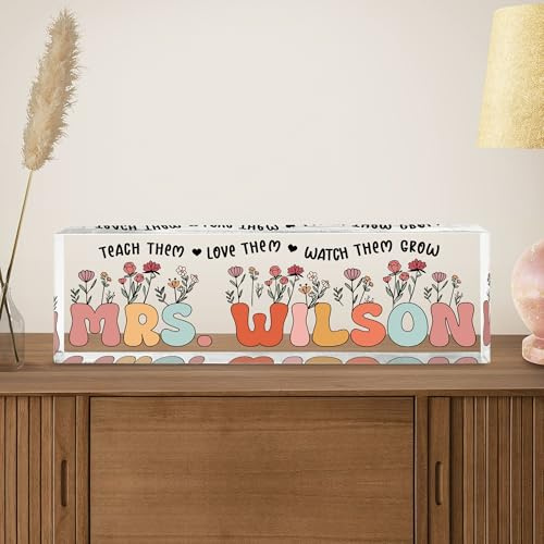 Customized Teacher Name Plate for Desk, Teacher Desk Name Plate Personalized, Custom Acrylic Block Sign, Back to School Gifts, Gifts for Teachers, Cute Classroom Decor 04