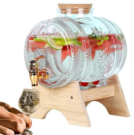 Dispenser per bevande in vetro da 3 l, con rubinetto a prova di perdite, barattolo trasparente e coperchio in legno, perfetto per acqua, succhi di frutta, eventi in ufficio e campeggio
