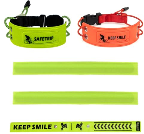 5 bracciali riflettenti – 2 fasce riflettenti regolabili + 2 braccialetti a scatto + 1 bande riflettenti per bicicletta, attrezzatura riflettente elastica per attività notturne (corsa, ciclismo