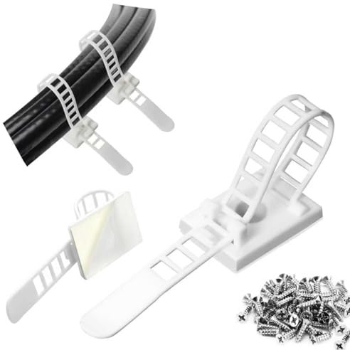 GPtzlei Clip Cavi Bianche con Viti 50pz, Fermacavi Adesivi Regolabili | Organizza fili e cavi elettrici, soluzione per il cable management di casa, ufficio e dispositivi elettronici