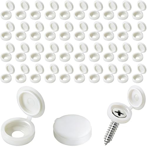 LUIMSUIM 40 Pcs Plastic Screw Cover Caps Hinged Covers, Snap Close Caps, Screw Cap Fits 4 - M6 Screws Diameter (4mm to 6mm), Cover Cap Snap-on Replacement Screws Head Ecorative Covers (White)