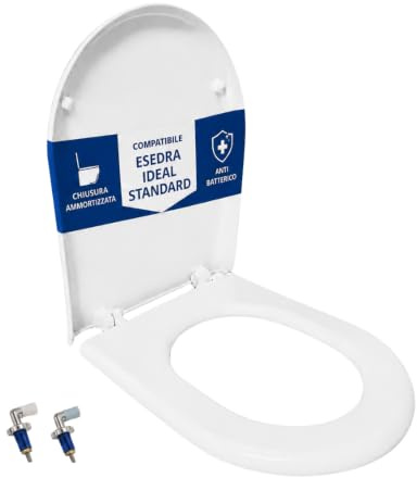 HYDRO HOME Copriwater Compatibile Esedra Ideal Standard Soft Close per Fori Ciechi, Sedile WC Termoindurente Bianco, Tavoletta Avvolgente con Cerniere Regolabili, Ricambio Bagno