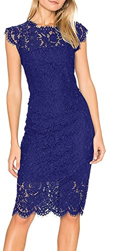 MEROKEETY Abito da Cocktail Elegante Senza Maniche in Pizzo Floreale da Donna Girocollo Lunghezza al Ginocchio per Il Partito, A-Royal, S