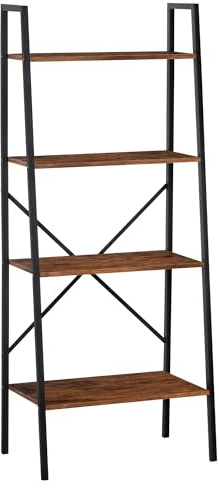 HOMCOM Estantería de Escalera Estantería Industrial Librería con 4 Estantes para Libros para Salón Oficina Estudio 60x35x145 cm Marrón Rústico