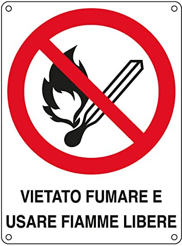 CARTELLO ALLUMINIO 16,6x23,3cm 'Vietato fumare e usare fiamme libere CARTELLI SEGNALATORI