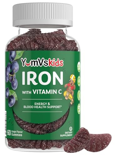 Iron Supplement for Kids – 5 mg Kids Gummies with Vitamin C – Great-Tasting Gummies Grape Flavor – Supports Immune Health & Helps with Iron Deficiency – Vegan, Kosher, Non-GMO – 60 Count