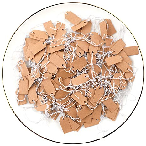 200 Pcs Price Tags, Small Tags with Elastic String, Jewelry Price Tag Writable Kraft Gift Tag for Christmas Gift Clothes Jewelry Stocking Stuffers (Brown,1.02×0.47inch)
