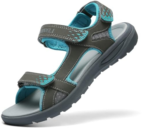 QUANDELI Walking Sandals Women, Summer Waterproof Hiking Sandals Comfortable Lightweight Sport Athletic Sandals Open Toe Sandals for Outdoor Beach Travel (grey,8)