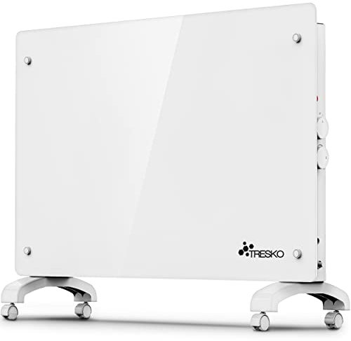 TRESKO Stufa Elettrica Basso Consumo Bianco 1500W | Stufa Elettrica basso consumo | Termoconvettore con Rotelle | Termosifone Elettrico Portatile | Termoconvettore a Parete con Termostato per Casa