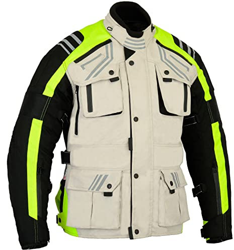 Bikers Gear Australia - Chaqueta de moto para hombre, chaqueta de moto textil Cordura impermeable con armadura CE Hi-Viz reflectante (EN 1621-1), beige, XXXL