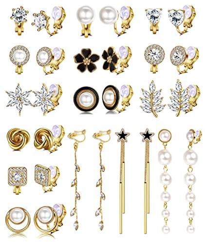 KALVICA 13/15 Pares Pendientes Clip Mujeres Circonita Perla sin Piercing Pendientes Clip Largos Colgantes Pendiente Oreja sin Agujero