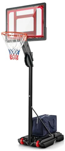LIFEZEAL Basketkorg utomhus för barn och vuxna, bärbar korg med bräda och hjul, justerbar höjd från 1,55 m till 3,1 m