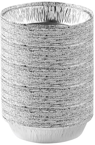 Quixotical 50 pcs Aluminium Foil Pans, Round Foil Trays, Disposable Foil Plate, Durable Tin Foil Dishes Foil Trays, for Baking, Grilling, Cooking (7 Inches)