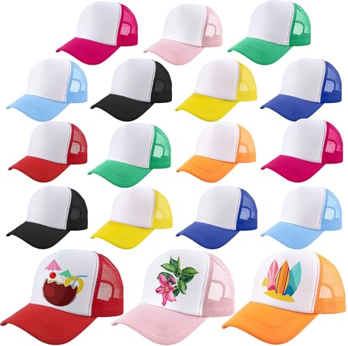 SGBETTER 18 Pack Child DIY Sublimation Trucker Caps Multicolor Blank Trucker Hat Summer Mesh Baseball Cap Adjustable Trucker Cap for Kids Summer Outdoor Sports (UK, Alpha, One Size, Color Set 2)