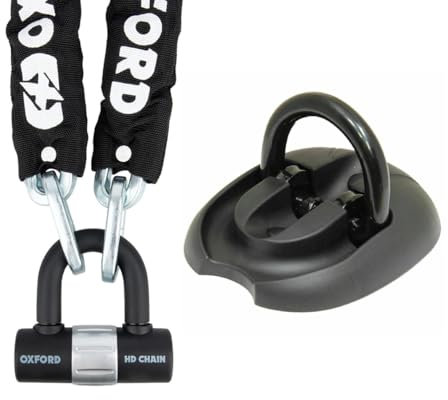 Oxford HD Cadenas à chaîne 1,5 m Double verrouillage avec ancrage au sol Triton Flip pour moto, scooter, protection antivol pour vélo, cadenas à combinaison, accessoires de vélo