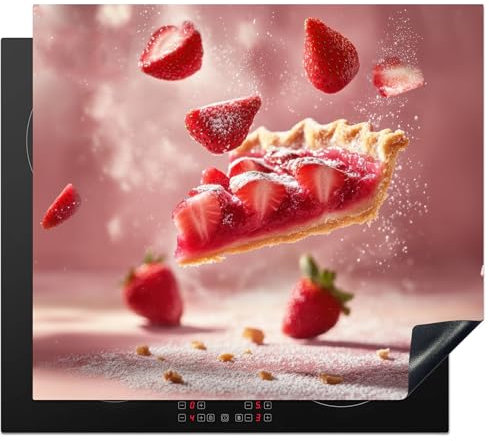 KitchenYeah© Copri Piano Cottura 59x51 cm Coprifornelli Tappetino per Induzione Fornello Tutto per la Cucina Fragola - Torta - Cibo - Rosa